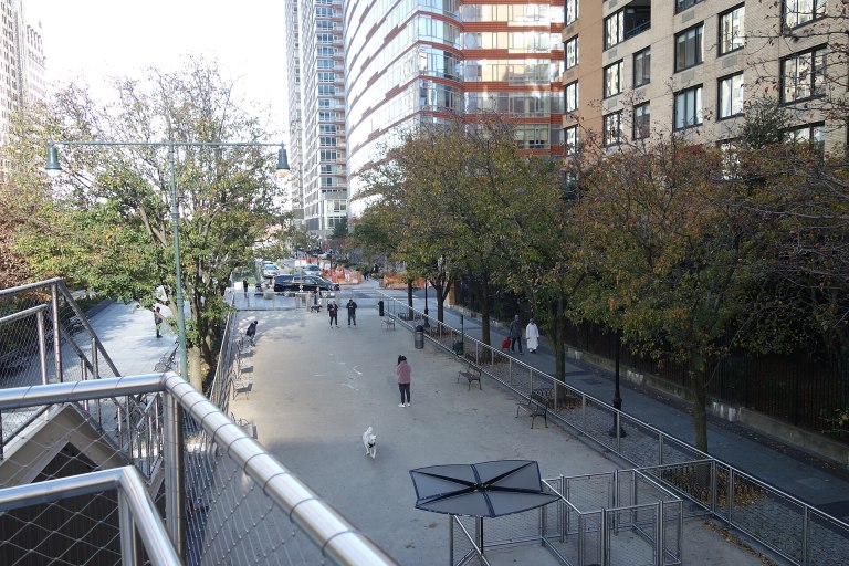 Archival November 2021 view of West Thames Dog Run in New York City